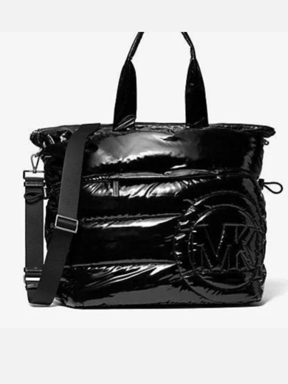 Michael Kors Black Quilted Duffel Tote with Adjustable Strap
